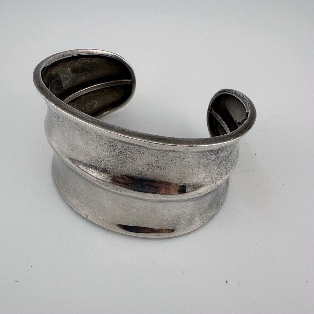 Taxco Sterling Silver 925 Wide Double-Ridge Cuff Bracelet Mexico TF-31 6-6 1/4”